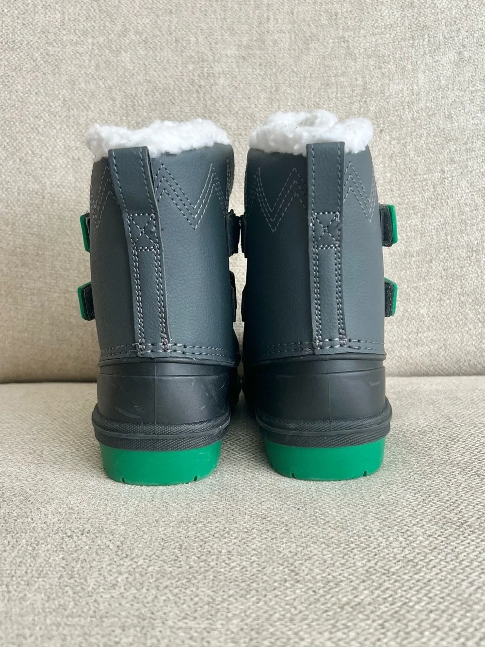 NEW Cat & Jack Toddler Winter Snow Boots Gray/Green Faux Fur Size 8